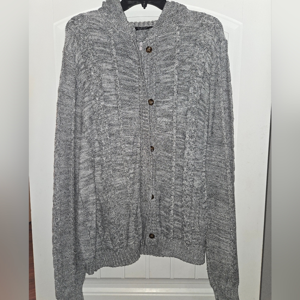 Acevog Gray Ribbed Knit Cardigan